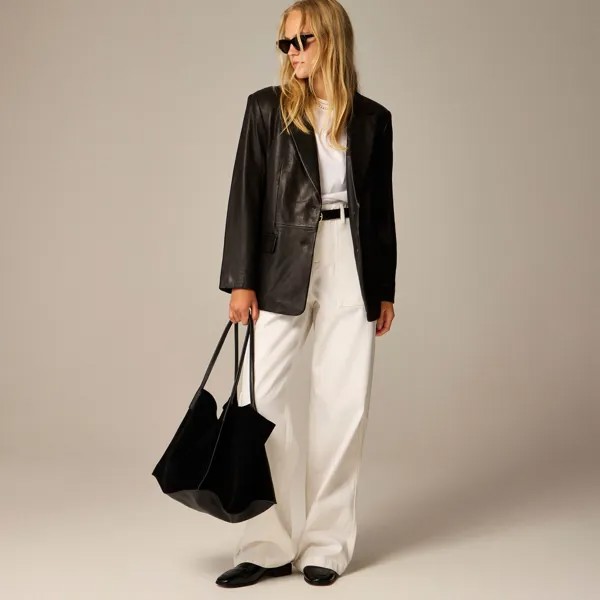 Коллекция свободного кроя пиджак из кожи J.Crew, черный