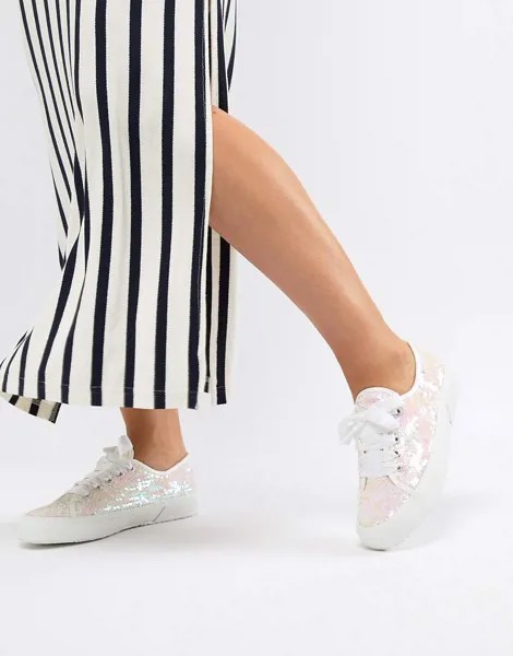 Кроссовки с переливающимися пайетками Superga 2750-Белый