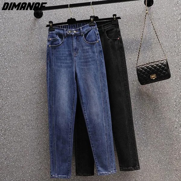 DIMANAF 2023 Плюс Размер Весенние джинсы Женщины Кисточки Эластичные брюки Свободные повседневные женские синие брюки Брюки 5XL Черный