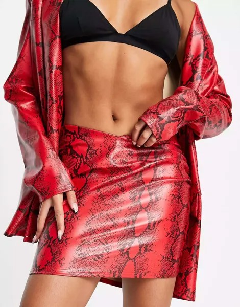 Координатная мини-юбка под кожу Fashionkilla красного цвета со змеиным узором