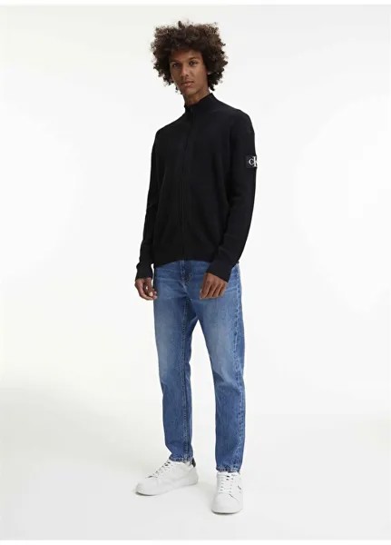 Классический однотонный черный мужской свитер с круглым вырезом Calvin Klein Jeans