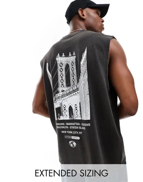 Черная майка оверсайз с городским принтом на спине ASOS DESIGN
