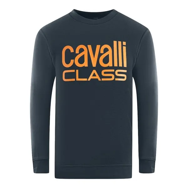 Темно-Синяя толстовка с ярким логотипом бренда Cavalli Class, синий