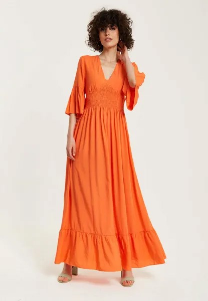 Оранжевое платье-макси с воланами на рукавах Liquorish, оранжевый