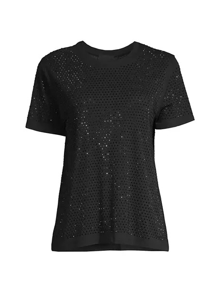Хлопковая футболка с круглым вырезом с кристаллами Cynthia Rowley, черный