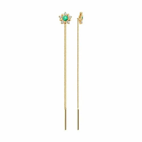 Серьги цепочки Diamant online, красное золото, 585 проба, фианит, длина 6 см, бирюзовый
