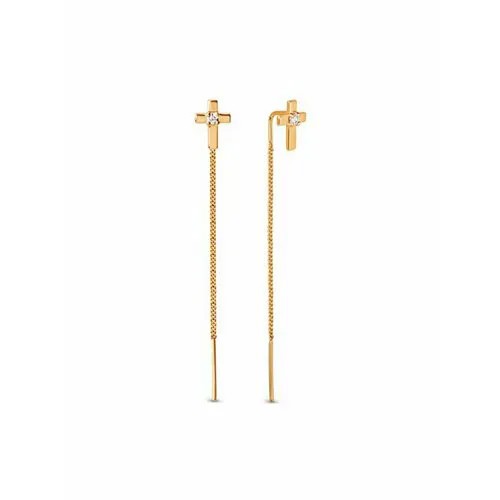 Серьги цепочки Dita.One Золото красное, красное золото, 585 проба, фианит, золотой