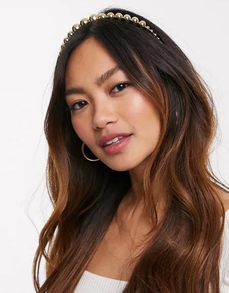 Ободок с шариками золотистого цвета ASOS DESIGN-Золотой