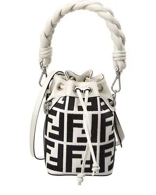 Женская сумка-мешок Fendi Mon Tresor Mini FF из ткани и кожи, черная