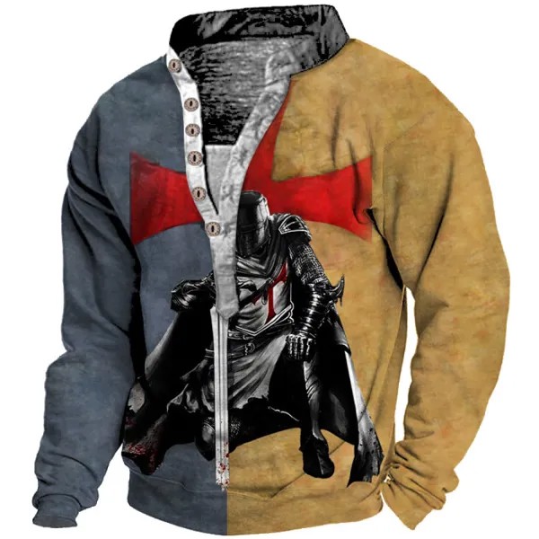 Мужской винтажный контрастный свитшот Templar Cross Henley Collar