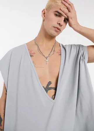 Выбеленная голубая oversized-майка с глубоким V-образным вырезом ASOS DESIGN-Голубой
