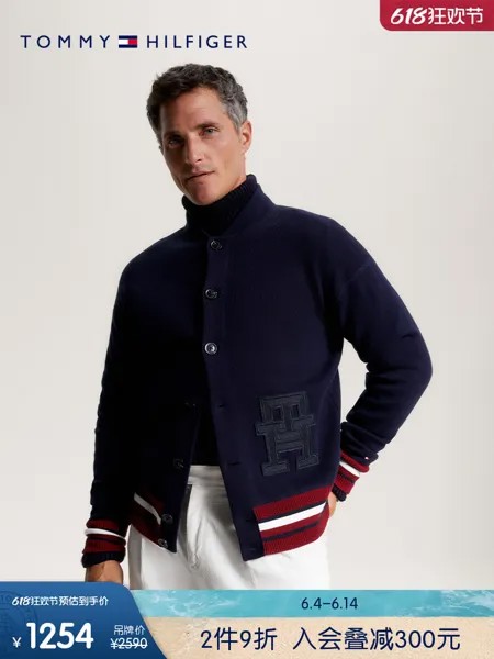 Кардиган мужской Tommy Hilfiger с вышитым логотипом и буквами, темно-синий