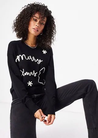 Черный джемпер с вышитой надписью ASOS DESIGN Tall Christmas