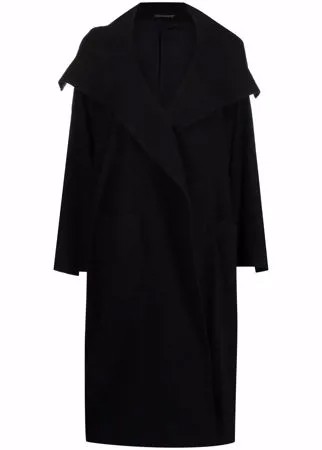 Yohji Yamamoto однобортное пальто из смесовой шерсти с капюшоном