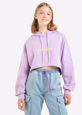 Сиреневое укороченное худи oversize с принтом I'M OK для девочки Gloria Jeans