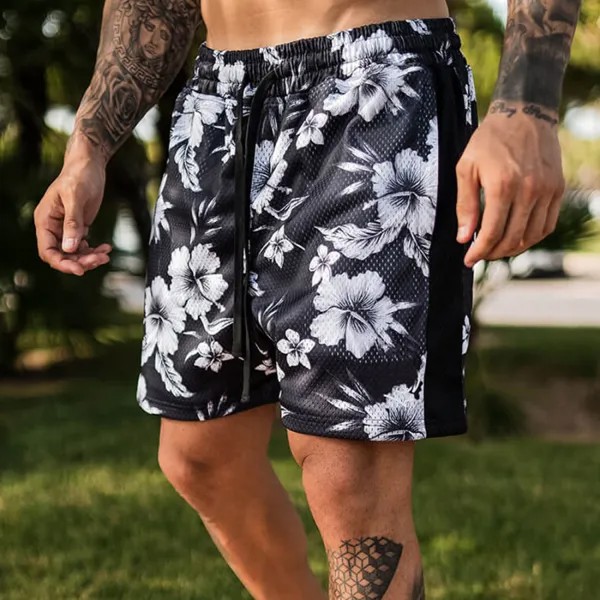 Мужские быстросохнущие пляжные сетчатые шорты с цветочным принтом