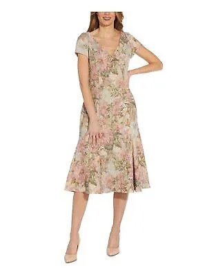 ADRIANNA PAPELL Женское бежевое вечернее платье прямого кроя с коротким рукавом ниже колена 6