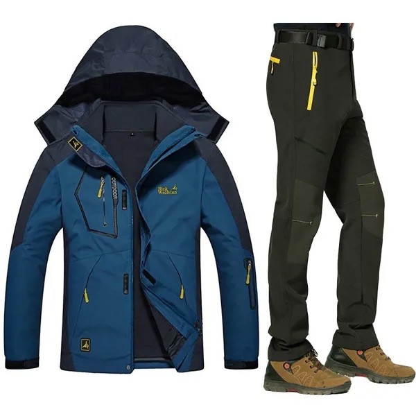 Зимние теплые лыжные костюмы, мужские водонепроницаемые флисовые комплекты для снега, уличное теплое пальто для горного сноуборда + брюки, ...