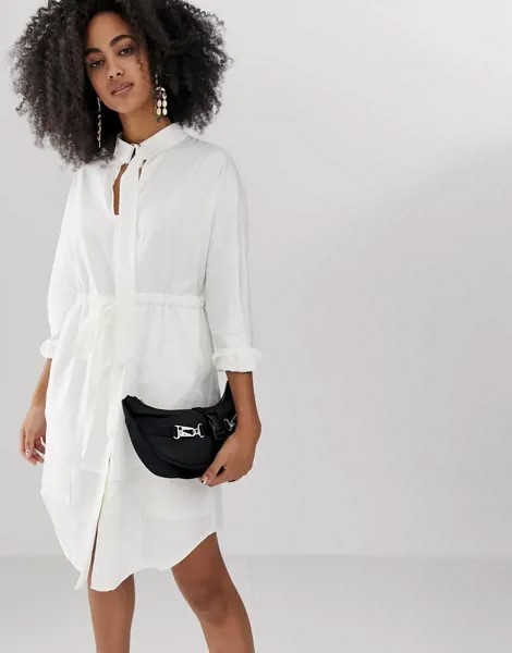 Удлиненное платье-рубашка с поясом ASOS WHITE-Белый