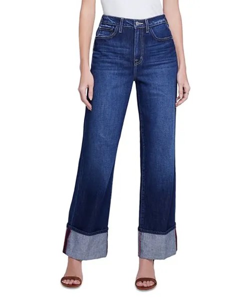 Широкие джинсы с высокой посадкой и манжетами Miley, Дания L'AGENCE, цвет Blue