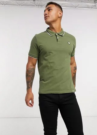 Поло из пике цвета хаки с логотипом Pretty Green-Зеленый