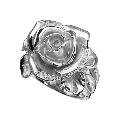 Кольцо Альдзена Белая роза К-15011, серебро, 925 проба, родирование, фианит, размер 18, серебряный