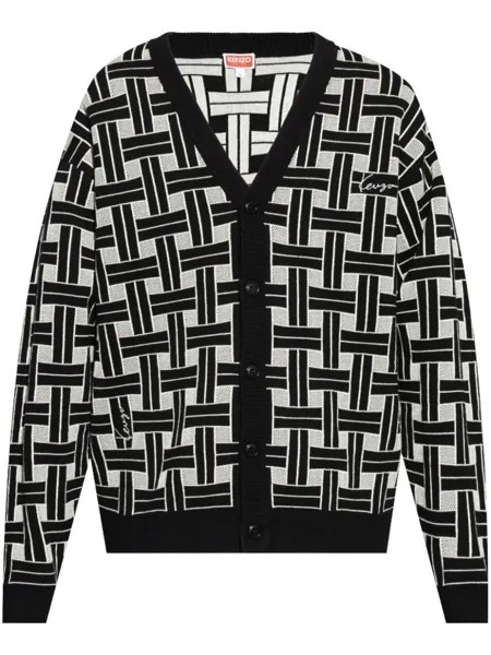 Kenzo кардиган с V-образным вырезом и геометрической интарсией, черный