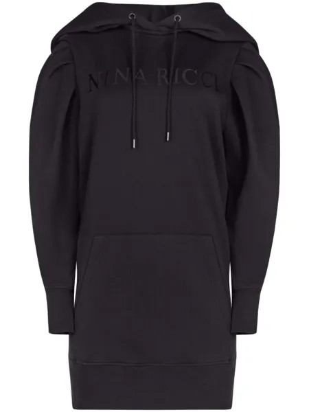 Nina Ricci платье с вышитым логотипом и капюшоном, черный