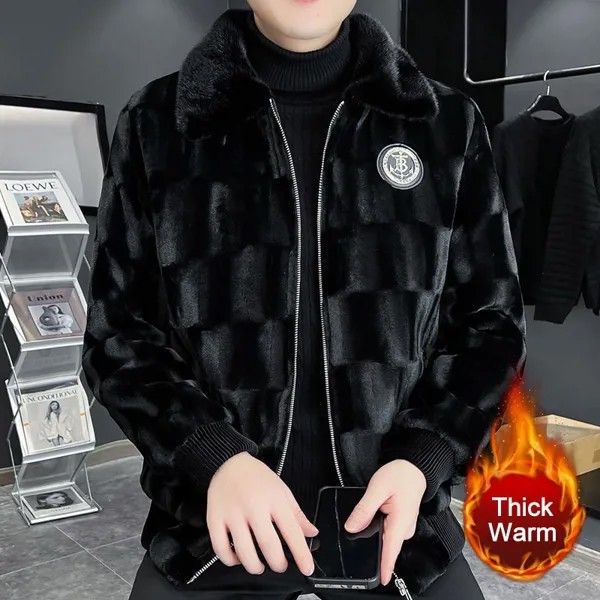 Черная металлическая декоративная нашивка, Мужская искусственная норковая плюшевая Толстая куртка, Мужская куртка, мужское меховое пальто