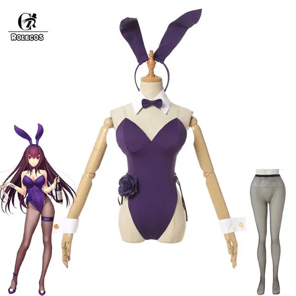 Женские костюмы для косплея ROLECOS Game Fgo Fate Grand Order, сексуальные фиолетовые Комбинезоны для косплея в виде кролика, девочки, чулок, костюм для Хэллоуина