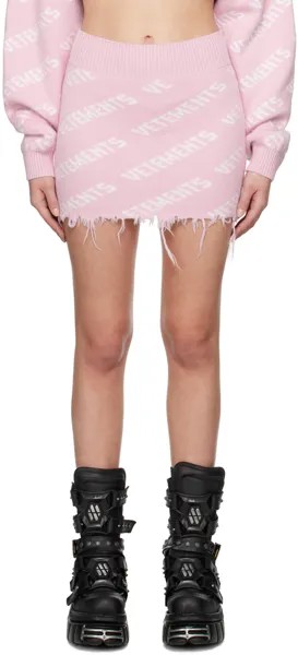 Розовая мини-юбка с эффектом потертости VETEMENTS