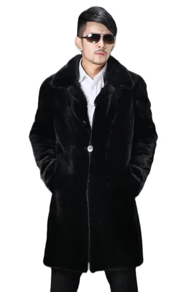 Мужское блестящее пальто с отложным воротником и имитацией кролика, плотное облегающее мужское зимнее черное Норковое Пальто с имитацией к...