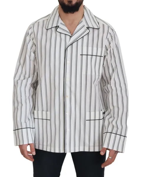 DOLCE - GABBANA Рубашка в белую полоску, хлопковая пижама, одежда для сна 43/US17/XL 450 долларов США