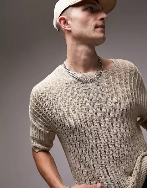 Футболка Topman Ladder Knit, серо-бежевый