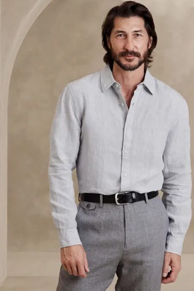 Льняная рубашка Castello Banana Republic, серый
