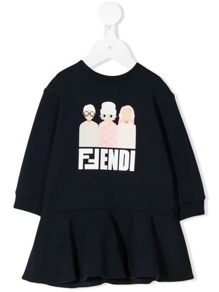 Fendi Kids платье с оборками и логотипом