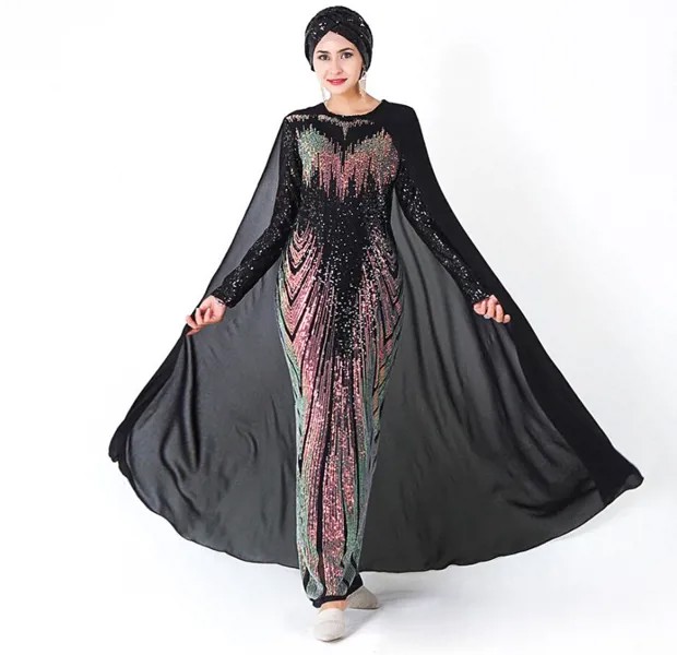 Мусульманское вечернее платье Abaya С плащами, хиджаб, арабские платья с блестками, кафтан, Дубай, Катара, Турецкая одежда, Рамадан, маракаин, К...