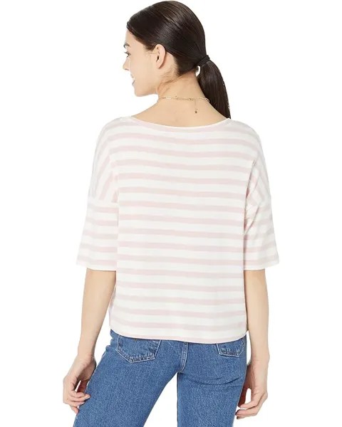 Футболка Three Dots Boat Neck Short Sleeve Stripe Tee, цвет Peachskin/White Stripe