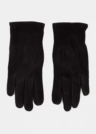 Черные перчатки из кожи и замши Barney's Originals-Черный