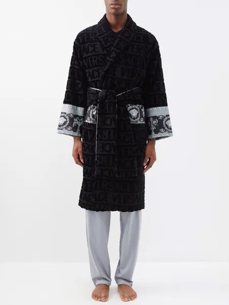 Жаккардовый махровый халат i love baroque с логотипом Versace, черный