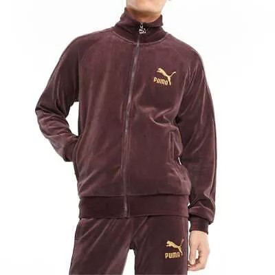 Puma Iconic T7 Велюровая спортивная куртка на молнии с полной молнией Мужская коричневая повседневная спортивная верхняя одежда