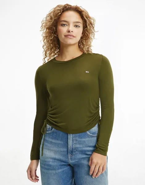 Лонгслив цвета хаки с завязками сбоку Tommy Jeans-Зеленый цвет