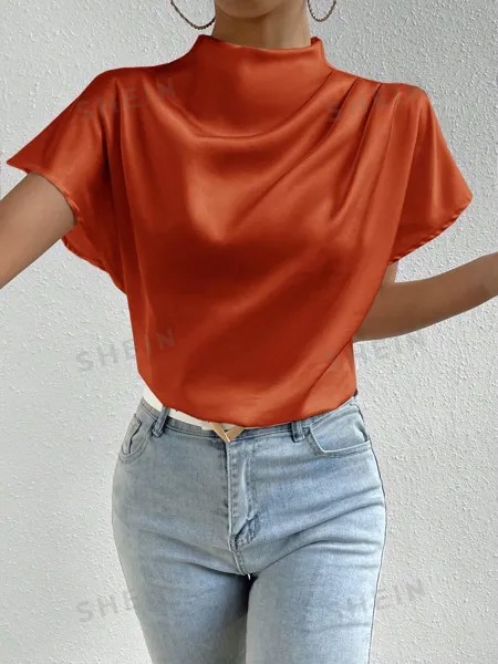 Рубашка Shein Frenchy с круглым вырезом и рукавами, оранжевый