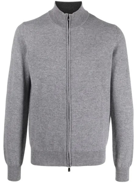 Corneliani кардиган из вирджинской шерсти с воротником-воронкой, серый