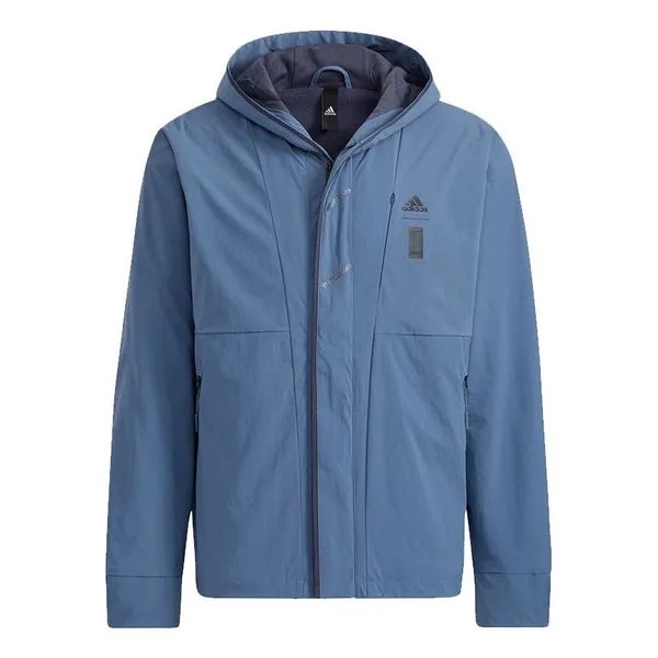 Куртка Men's adidas Wj Wv Jkt Martial Arts Series Logo Hooded Fleece Lined Sports Jacket Sky Blue, синий