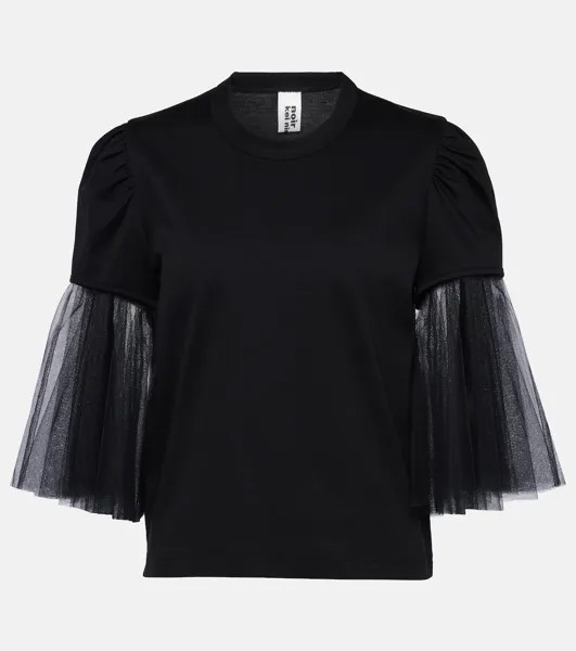 Хлопковый топ с тюлевой отделкой Noir Kei Ninomiya, черный
