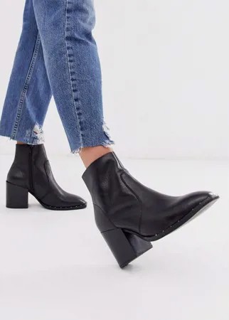 Черные кожаные ботинки на блочном каблуке с заклепками ASOS DESIGN Restore-Черный цвет