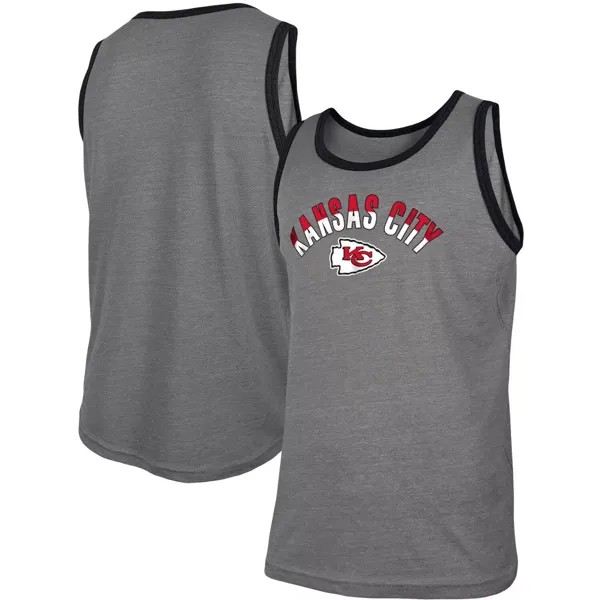 Мужская серая майка New Era Heathered Kansas City Chiefs Ringer Tri-Blend