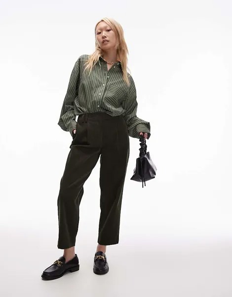 Вельветовые зауженные брюки цвета хаки Topshop Petite