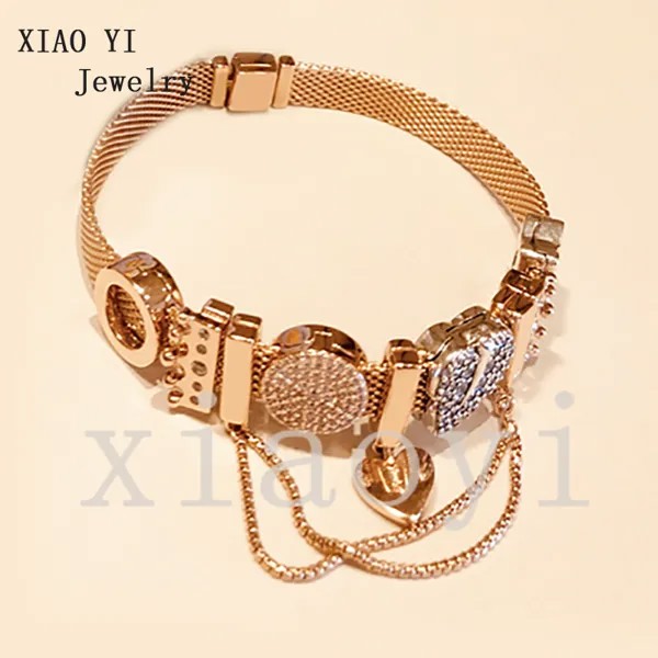 Новинка 2020 XIAOYI 100% S925 безопасная цепочка в форме сердца искусственная Корона кольцо Цирконий модный браслет подарок женский красивый